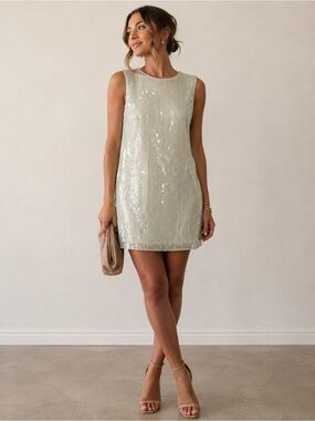 Jenni Kayne Sequin Dress Women’s Medium Mint Green Mini Cocktail Party Rare B25